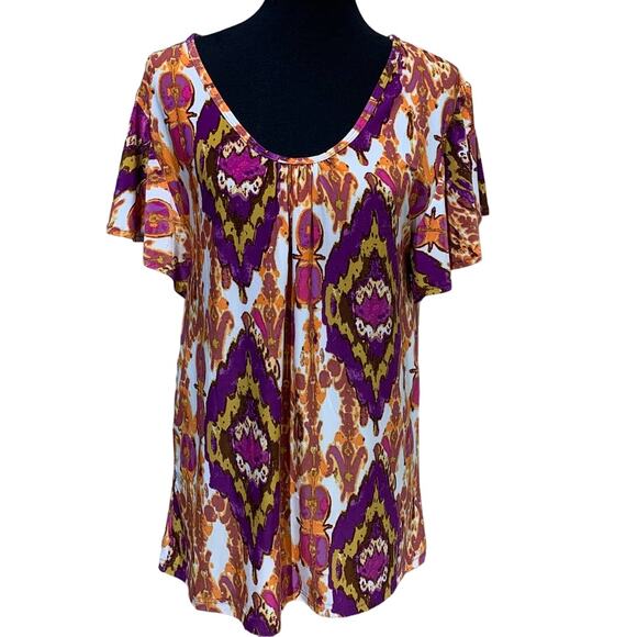 Gold Flava Womens Plus Size 18 PolyBlend Scoop Neck Ruffle Sleeve Flowy Blouse - Picture 1 of 5